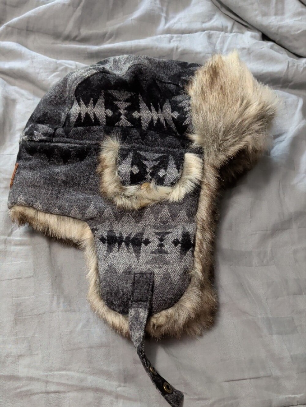 Pendleton Faux Fur Trapper Hat - Gray and Beige